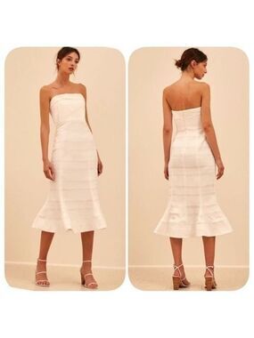C/MEO COLLECTIVE SOLITUDE MIDI Strapless Mermaid DRESS Sz L White